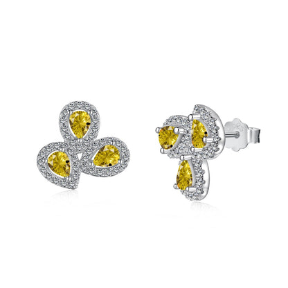 [Elowen Jewels]Ornate Flower Shape Pear Cut Lover Earrings