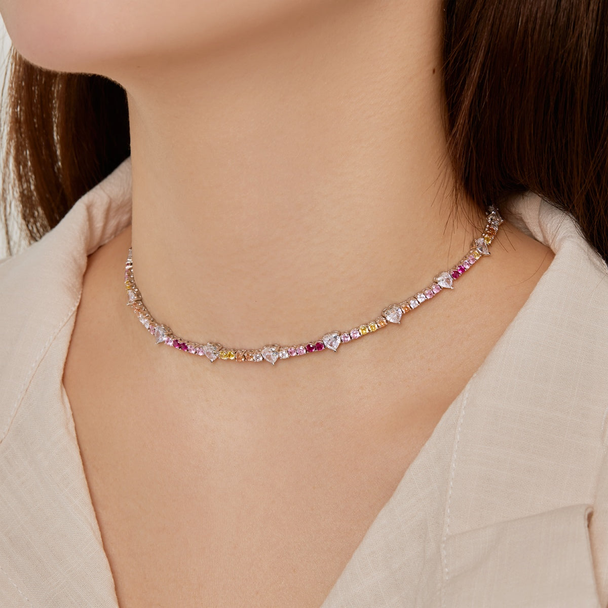 [Elowen Jewels]Delicate Colorful Rainbow Tennis Chain