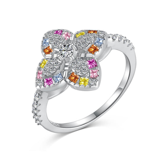 [Elowen Jewels]Luxurious Colorful Flower Shape Banquet Ring