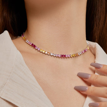 [Elowen Jewels]Sparkling Colorful Full Heart Tennis Necklace