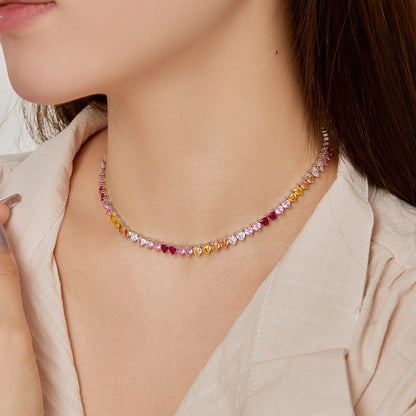 [Elowen Jewels]Sparkling Colorful Full Heart Tennis Necklace