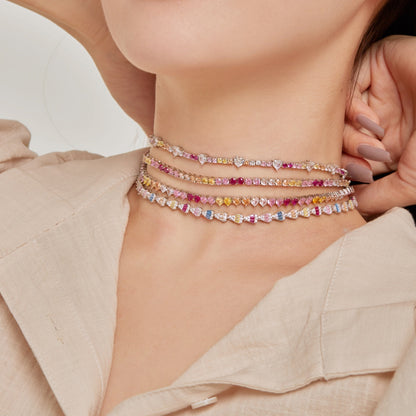 [Elowen Jewels]Sparkling Colorful Full Heart Tennis Necklace