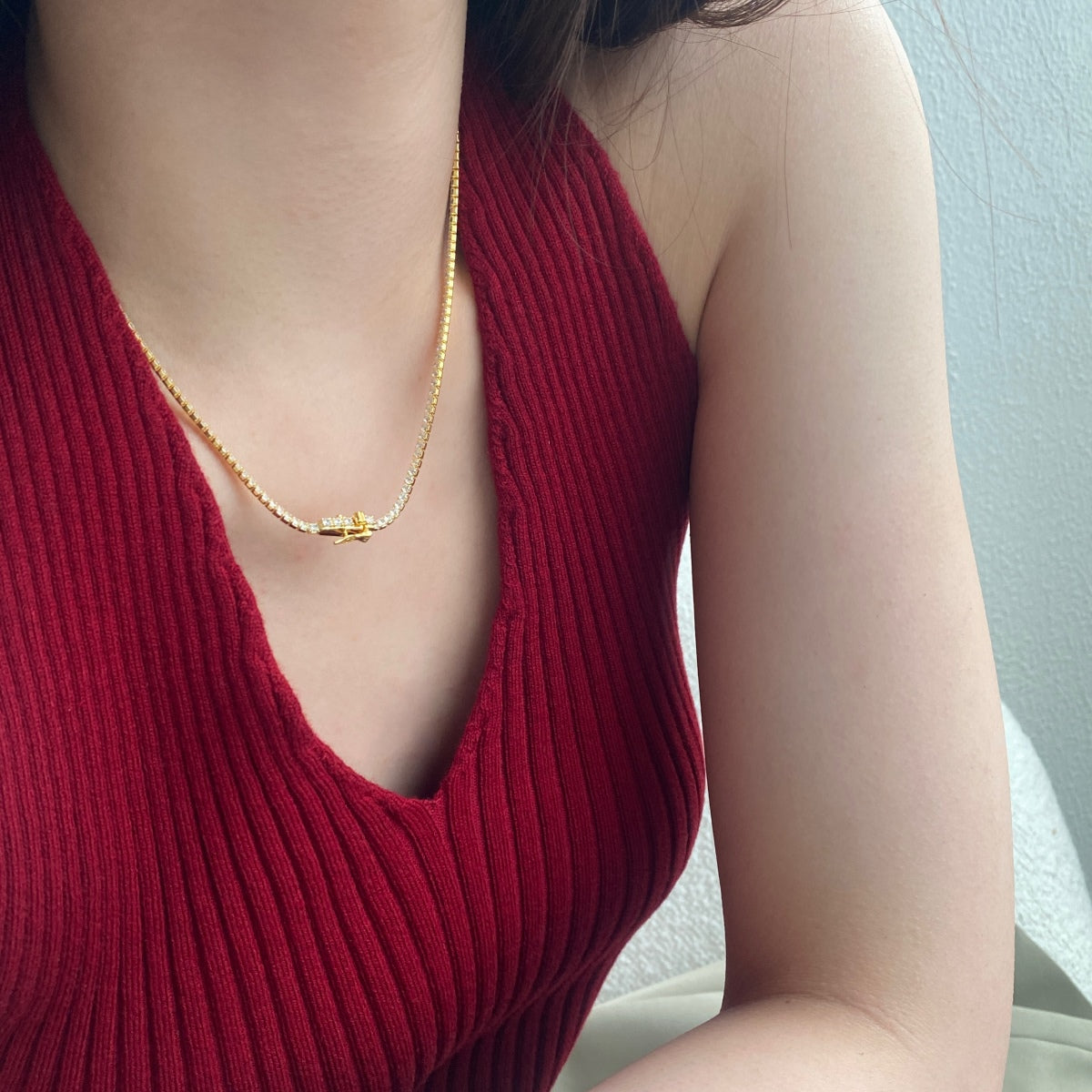 [Elowen Jewels]Delicate Round Shape Tennis Necklace