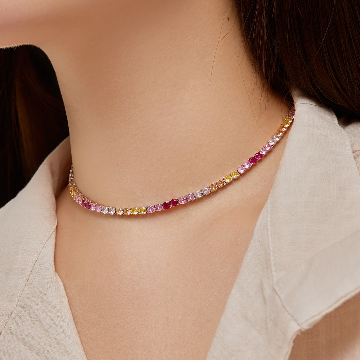 [Elowen Jewels]Delicate Colorful Tennis Necklace