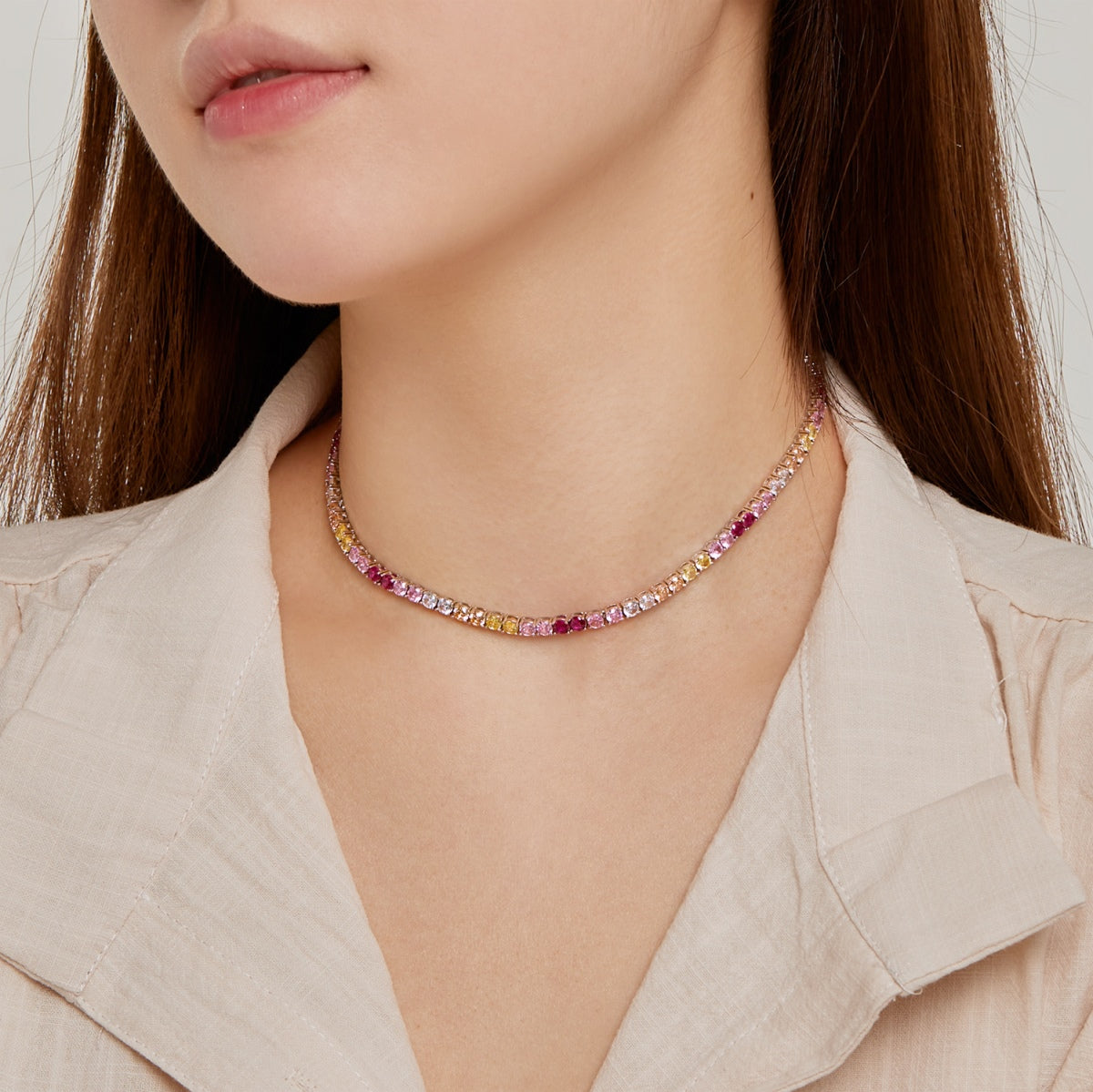 [Elowen Jewels]Delicate Colorful Tennis Necklace