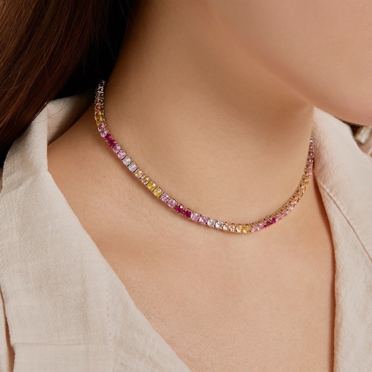 [Elowen Jewels]Delicate Colorful Tennis Necklace