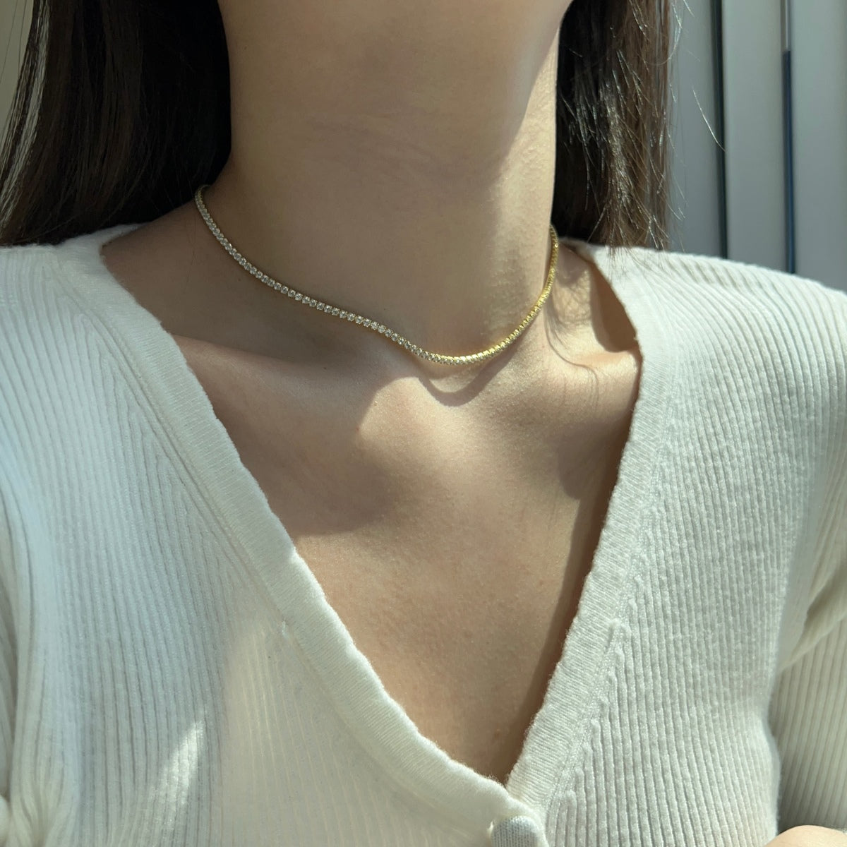 [Elowen Jewels]Delicate Round Shape Tennis Necklace