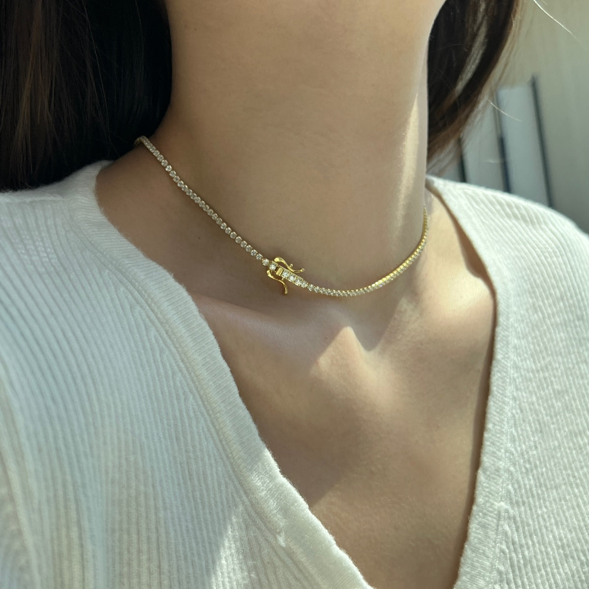 [Elowen Jewels]Delicate Round Shape Tennis Necklace