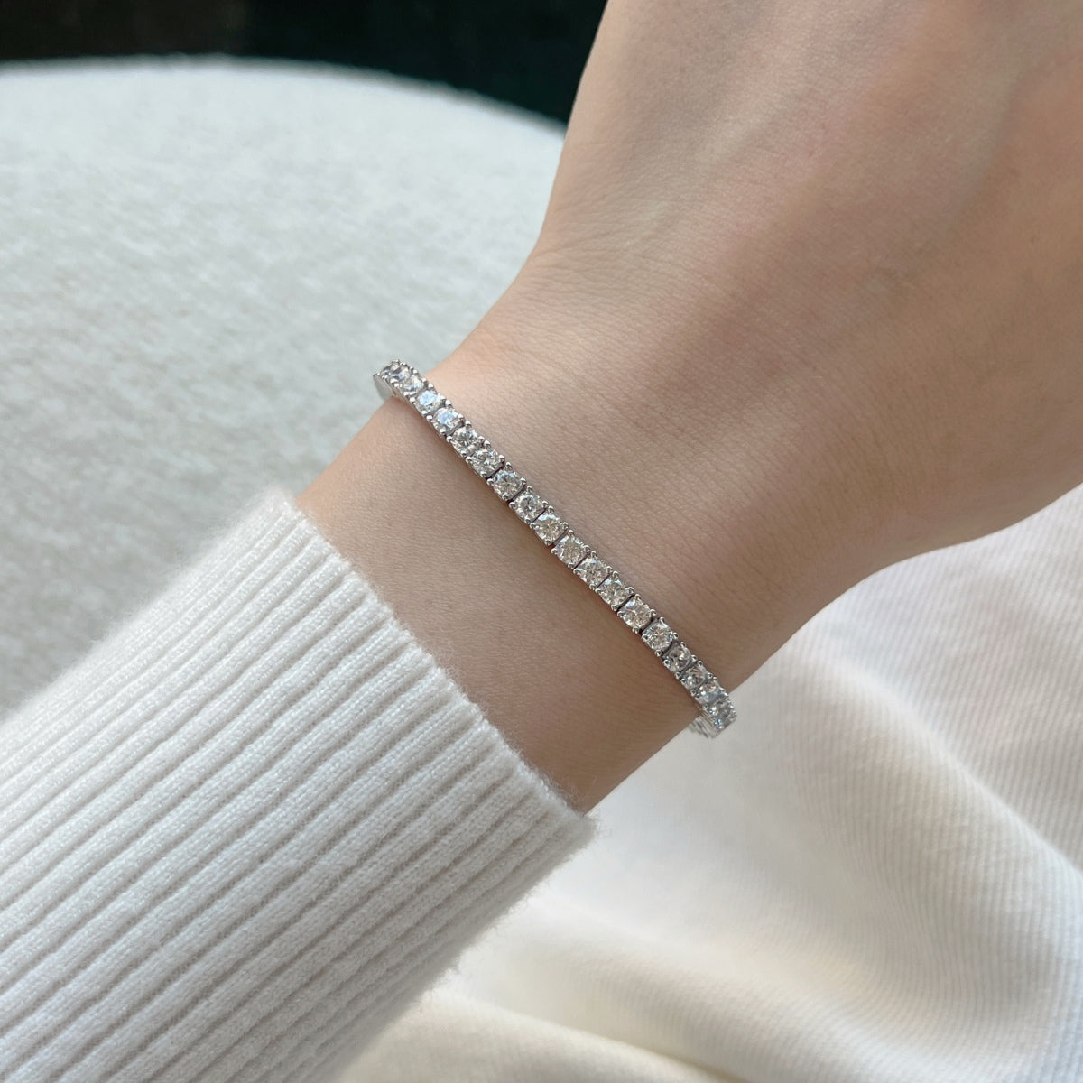 [Elowen Jewels]Dainty Charming Round Cut Tennis Bracelet
