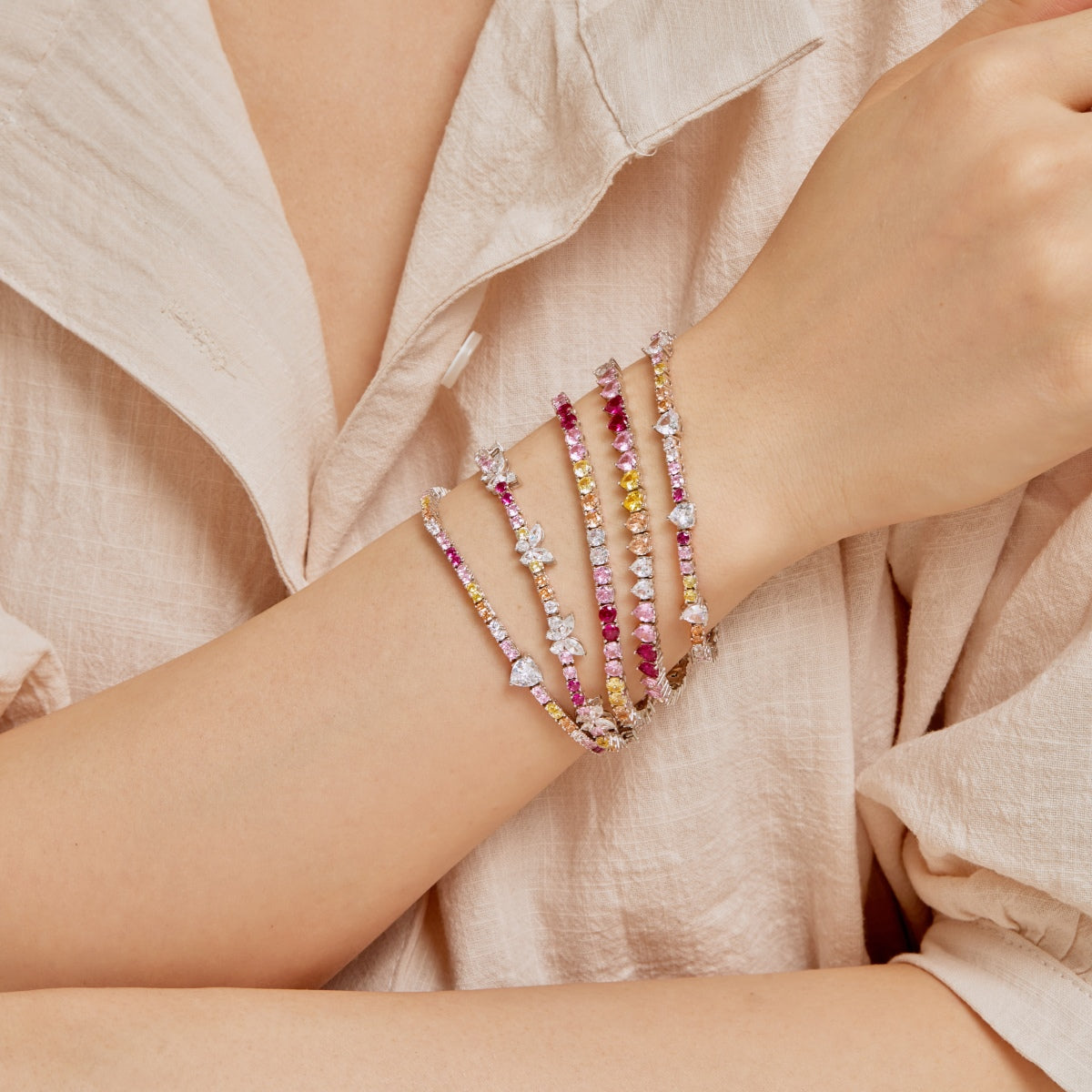 [Elowen Jewels]Romantic Heart Shape Round Cut Lover Bracelet