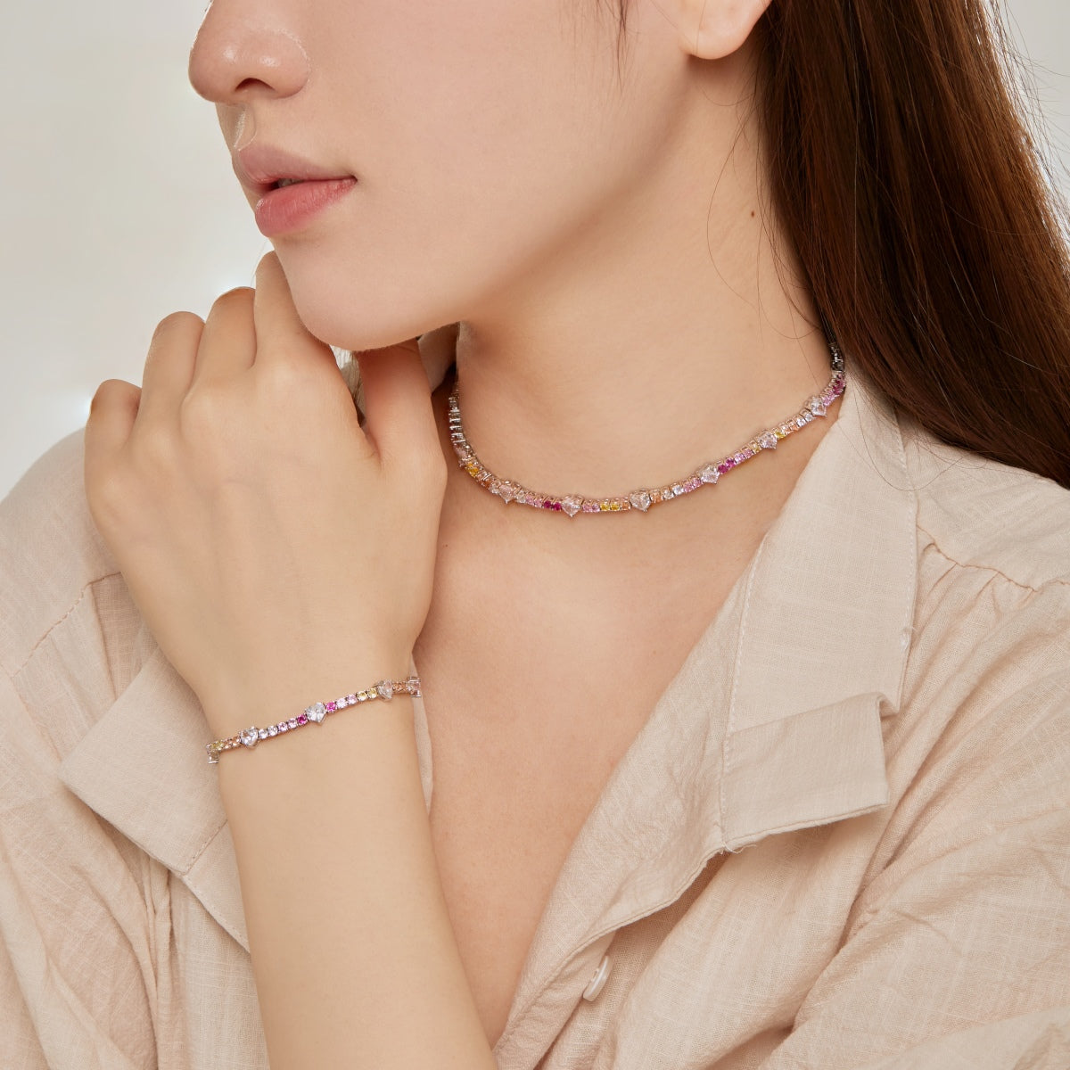 [Elowen Jewels]Romantic Heart Shape Round Cut Lover Bracelet