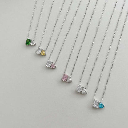 [Elowen Jewels]Dazzling Square & Heart Shape Necklace