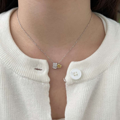 [Elowen Jewels]Dazzling Square & Heart Shape Necklace