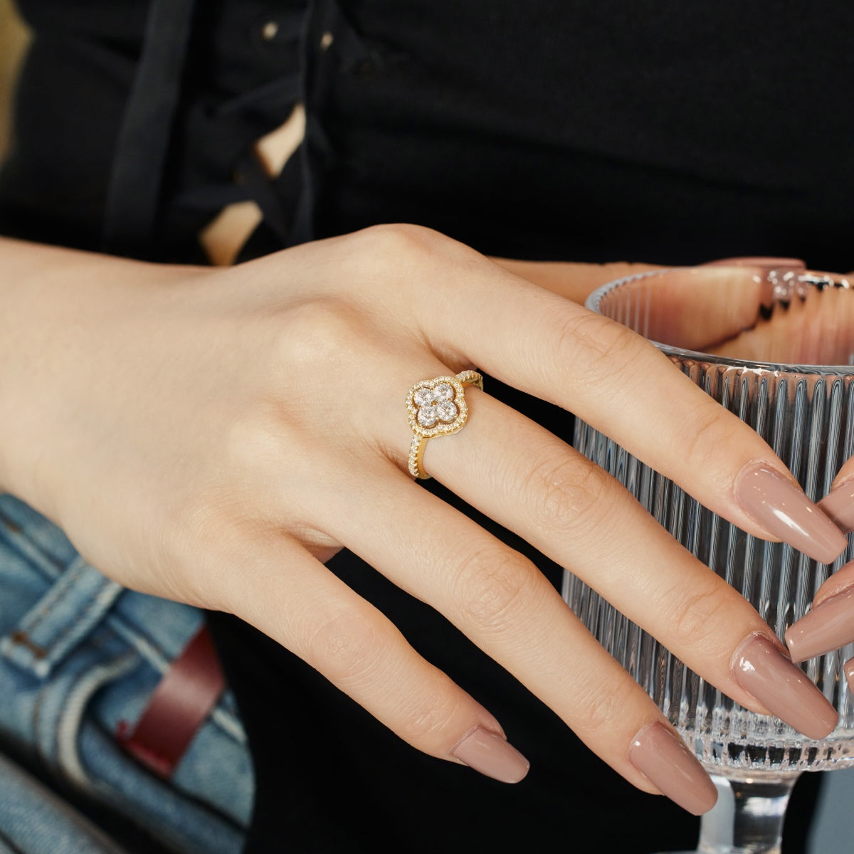 [Elowen Jewels]Four Leaf Clover Flower Design Ring