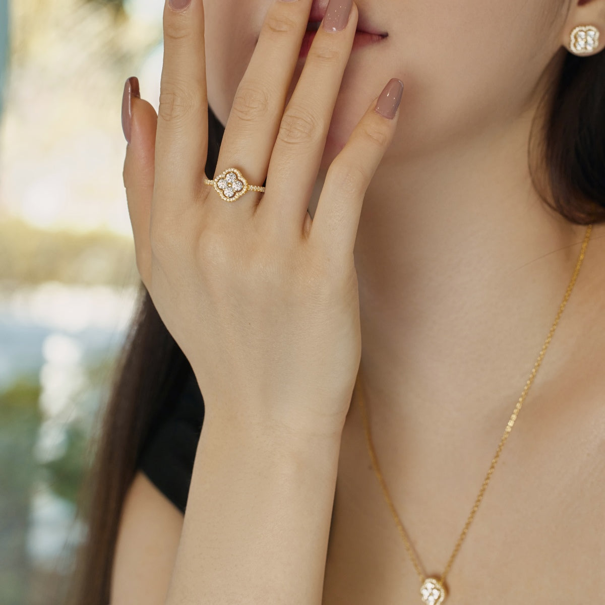 [Elowen Jewels]Four Leaf Clover Flower Design Ring