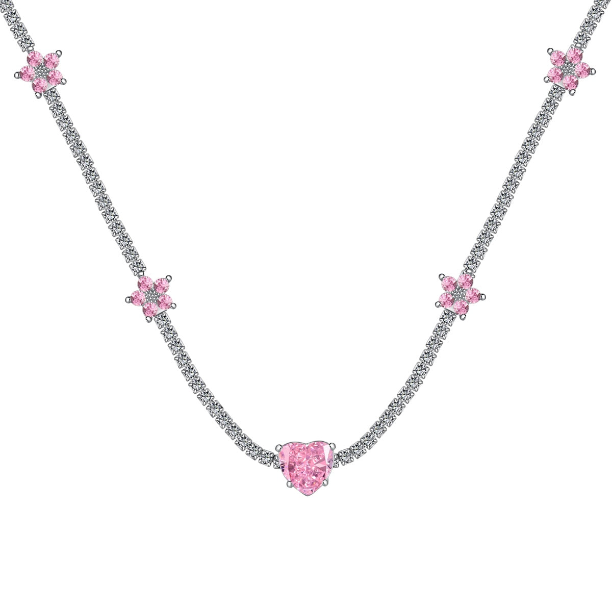 [Elowen Jewels]Dazzling Pink Heart Flower Necklace