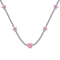 [Elowen Jewel]Dazzling Pink Heart Flower Necklace