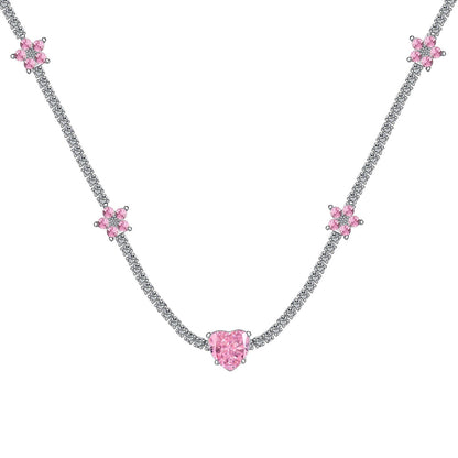 [Elowen Jewels]Dazzling Pink Heart Flower Necklace
