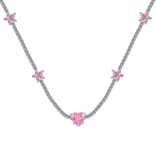 [Elowen Jewels]Dazzling Pink Heart Flower Necklace