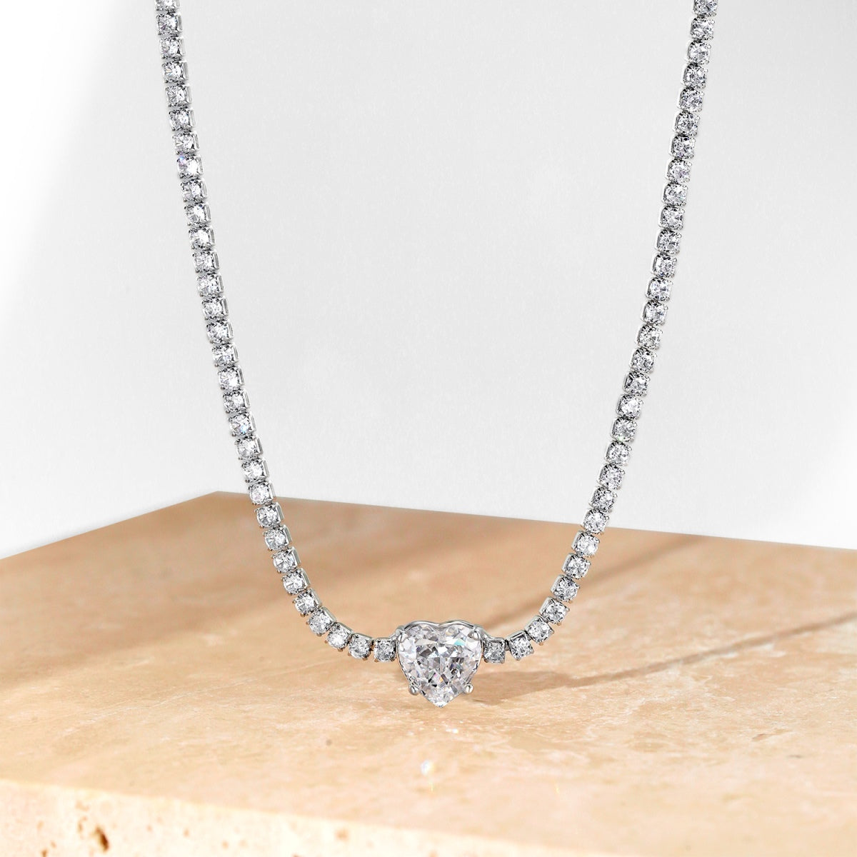 [Elowen Jewels]2.0 Carat Sparkling Tennis Heart Cut Necklace