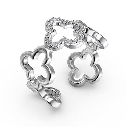[Elowen Jewels]Hollow Design Four-Leaf Clover Flower Shape Ring