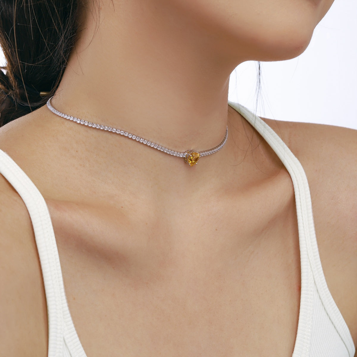 [Elowen Jewels]2.0 Carat Sparkling Tennis Heart Cut Necklace