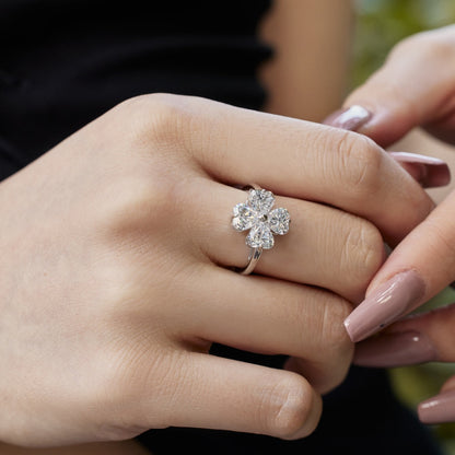 [Elowen Jewels]Heart-shaped Four-Leaf Clover Ball Ring