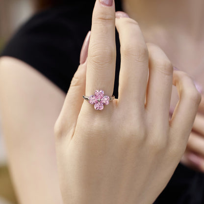[Elowen Jewels]Heart-shaped Four-Leaf Clover Ball Ring