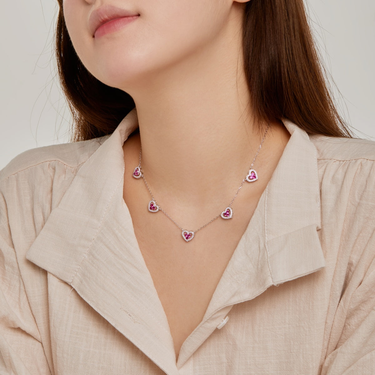 [Elowen Jewels]Sparkling Five Heart Necklace
