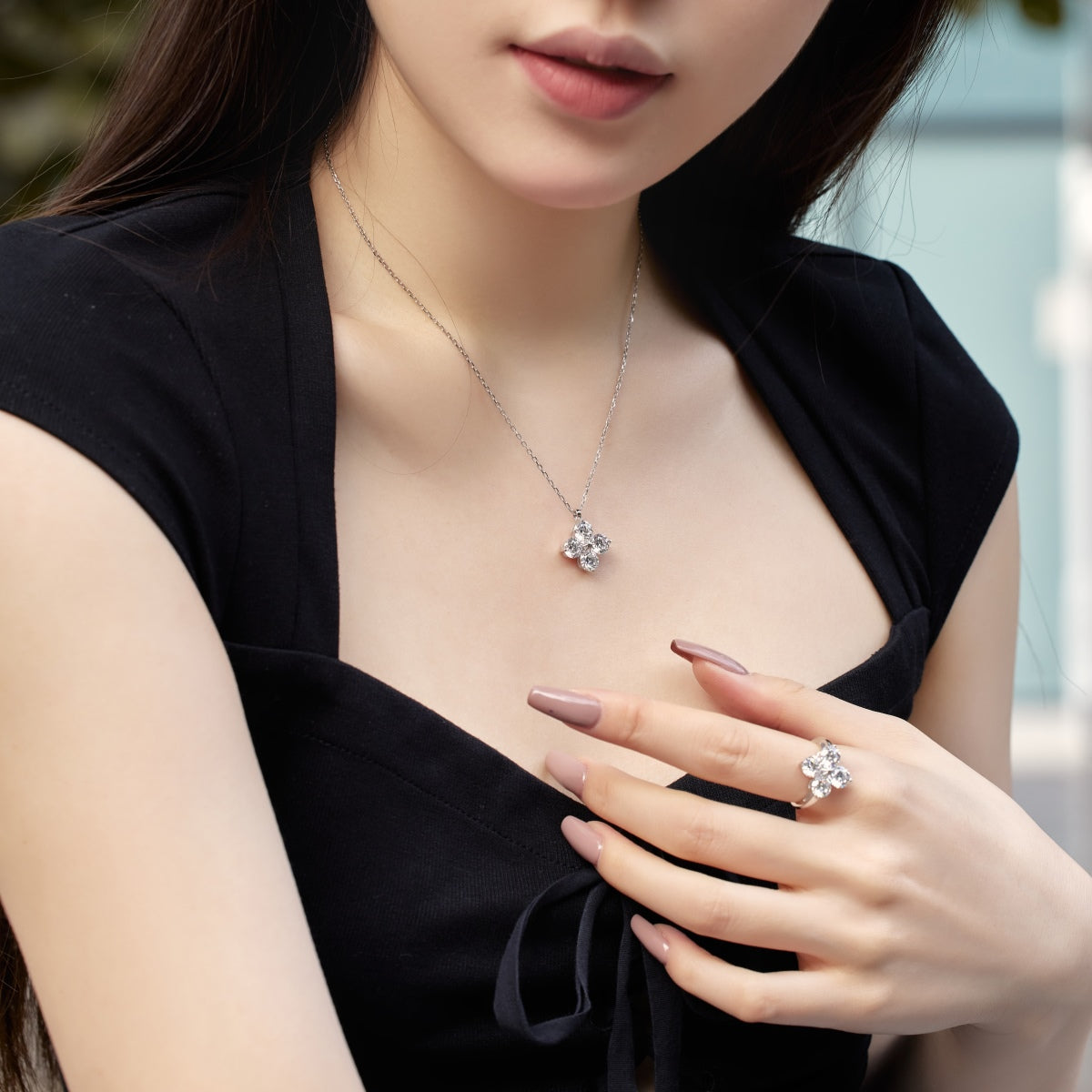 [Elowen Jewels]Four-Leaf Clover And Eight-Pointed Star Necklace