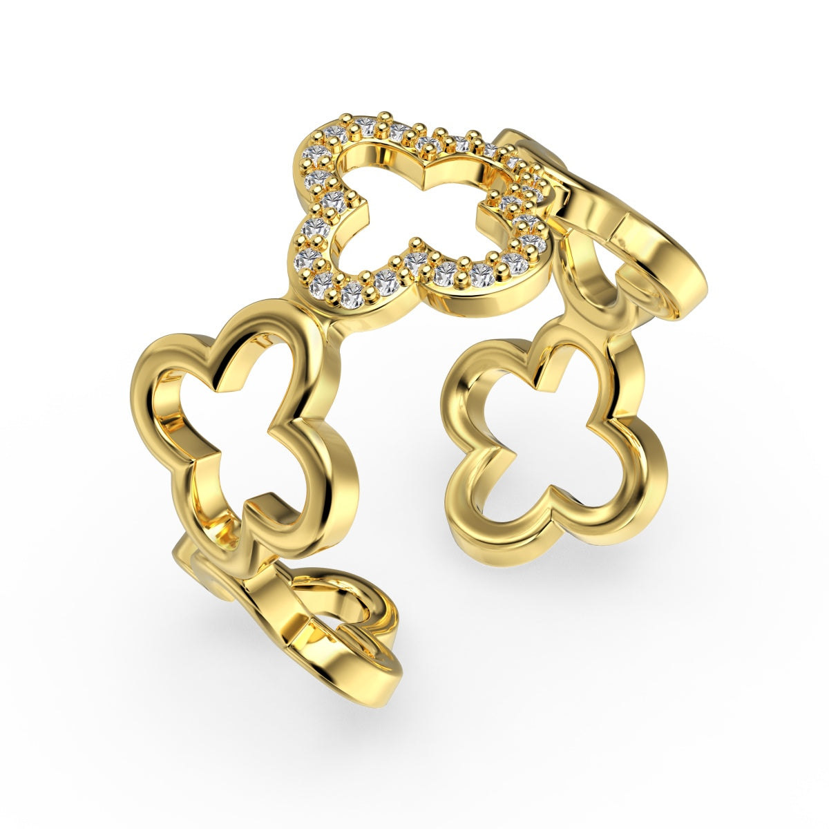 [Elowen Jewels]Hollow Design Four-Leaf Clover Flower Shape Ring