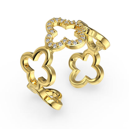 [Elowen Jewels]Hollow Design Four-Leaf Clover Flower Shape Ring