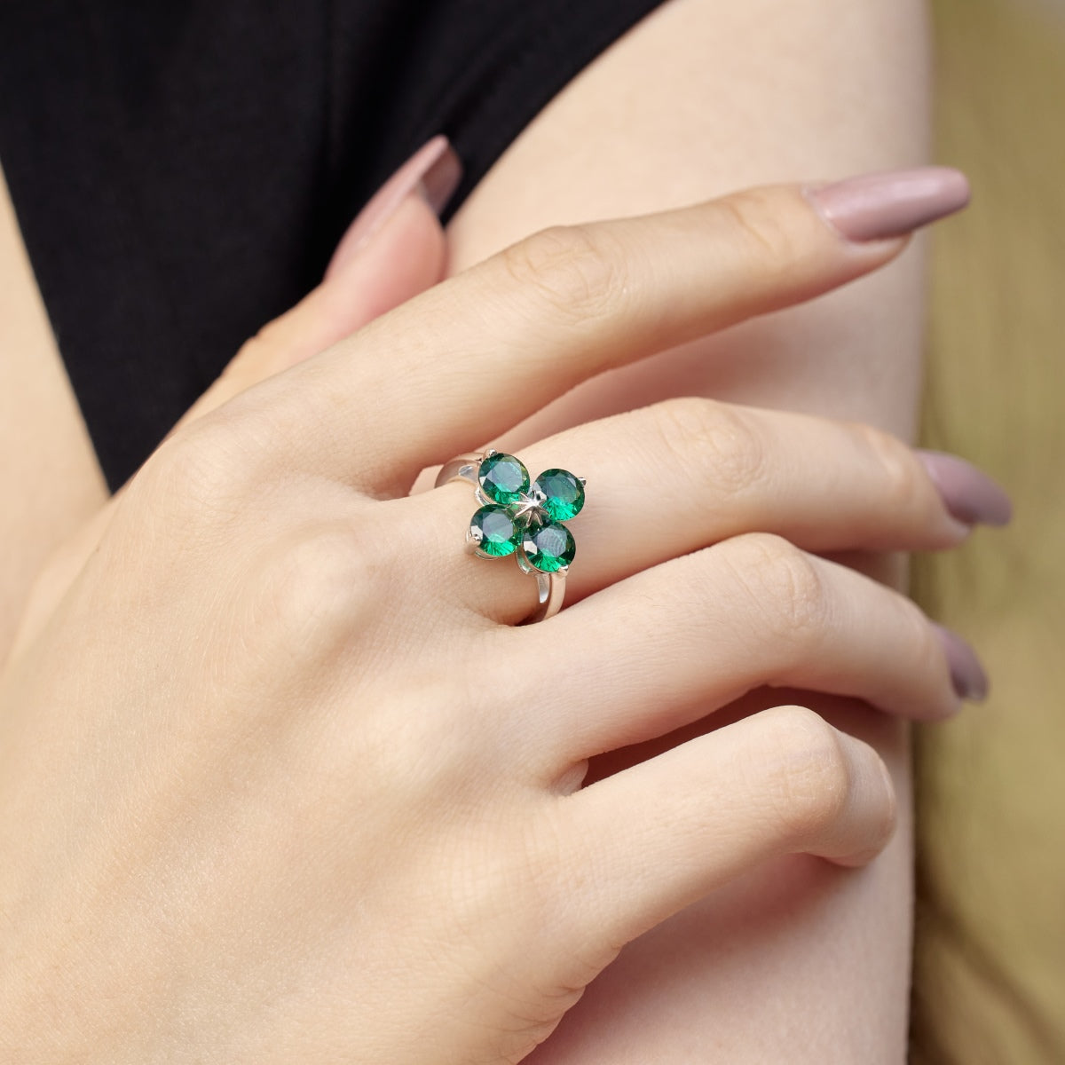[Elowen Jewels]Four-Leaf Clover Eight-Pointed Star Ring