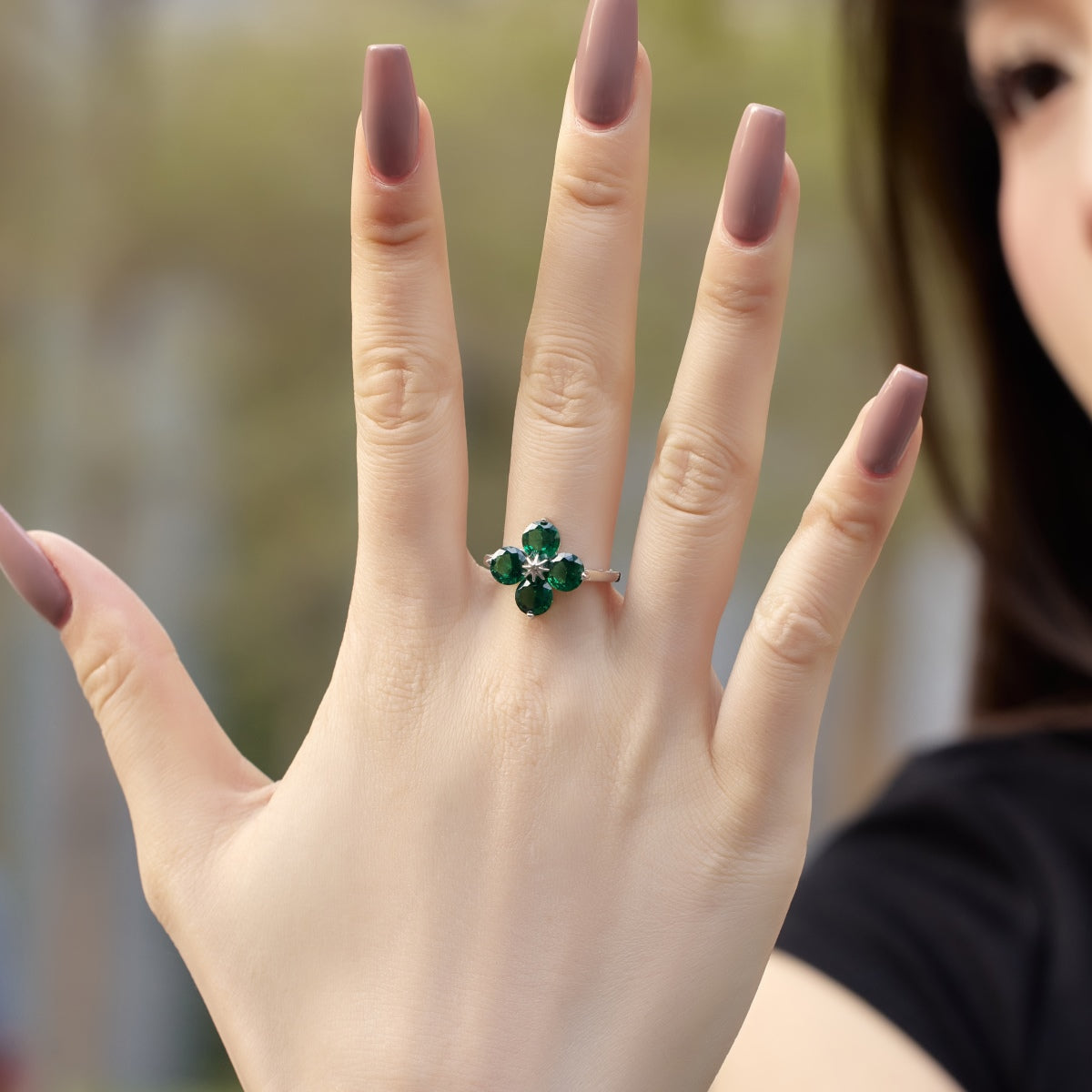 [Elowen Jewels]Four-Leaf Clover Eight-Pointed Star Ring