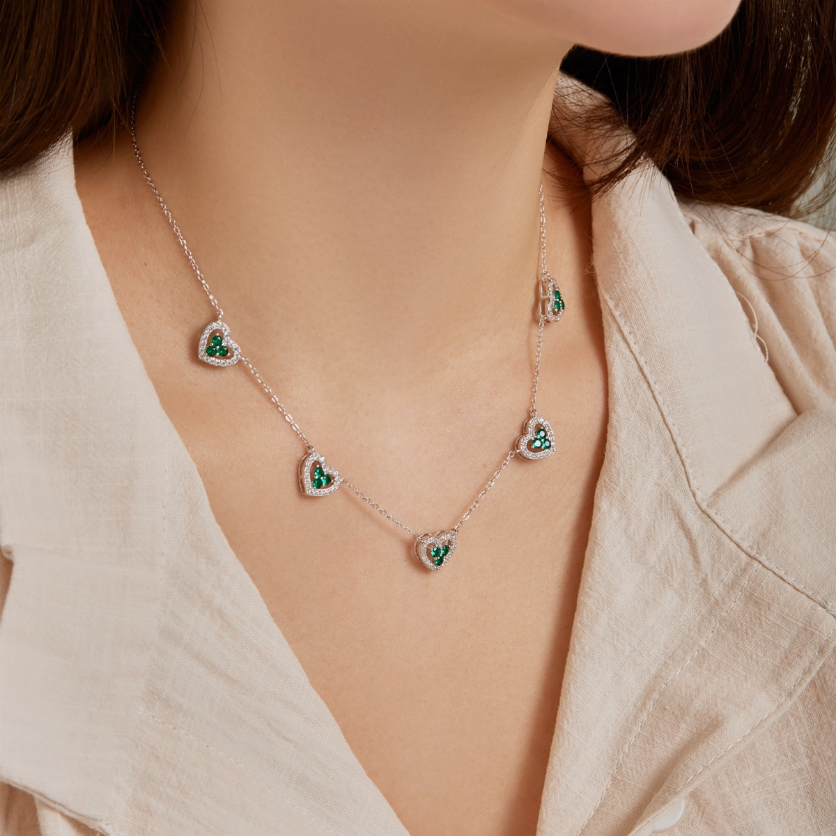 [Elowen Jewels]Sparkling Five Heart Necklace