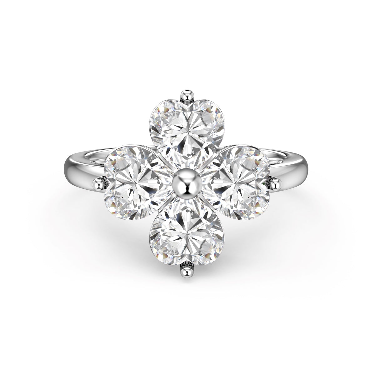 [Elowen Jewels]Heart-shaped Four-Leaf Clover Ball Ring
