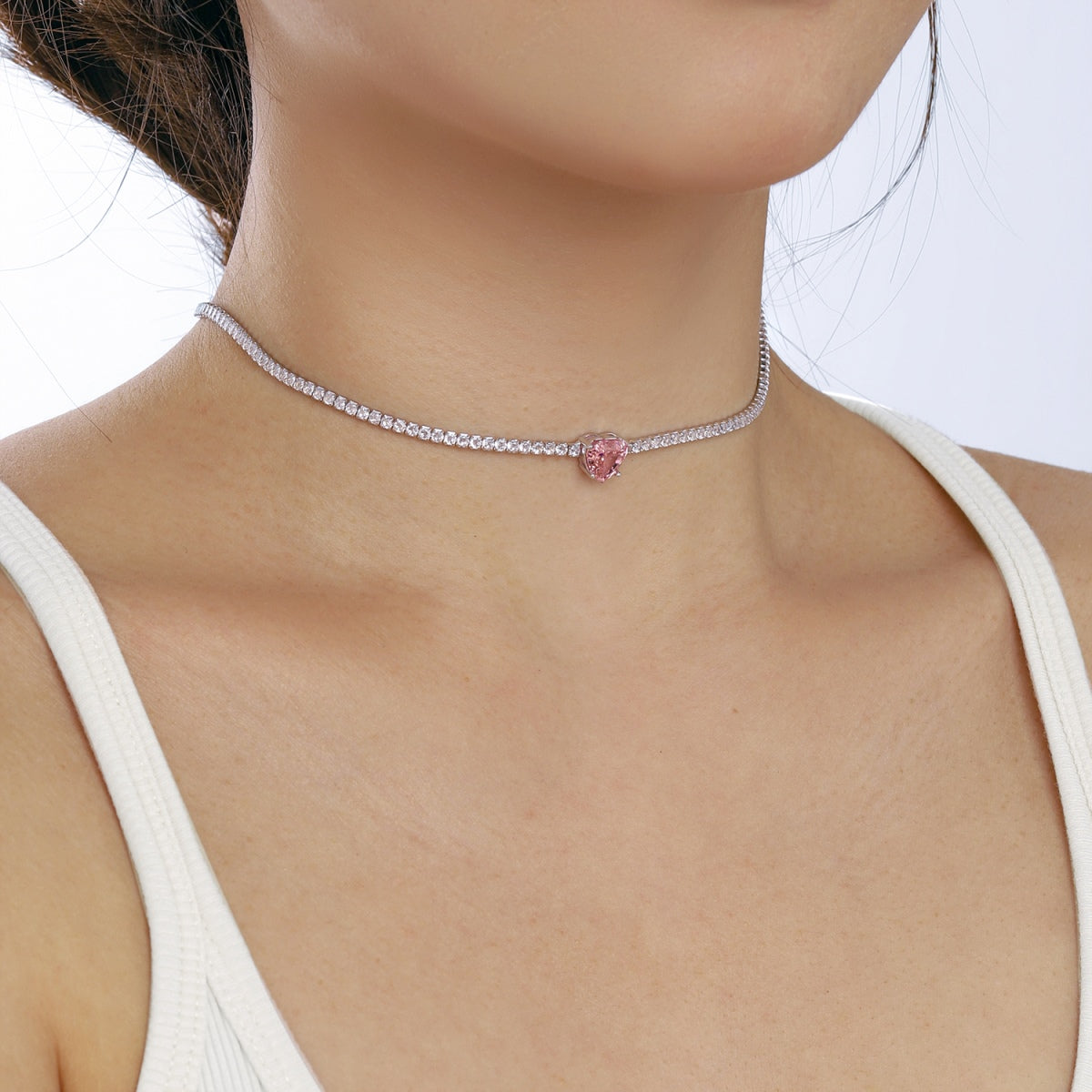 [Elowen Jewels]2.0 Carat Sparkling Tennis Heart Cut Necklace