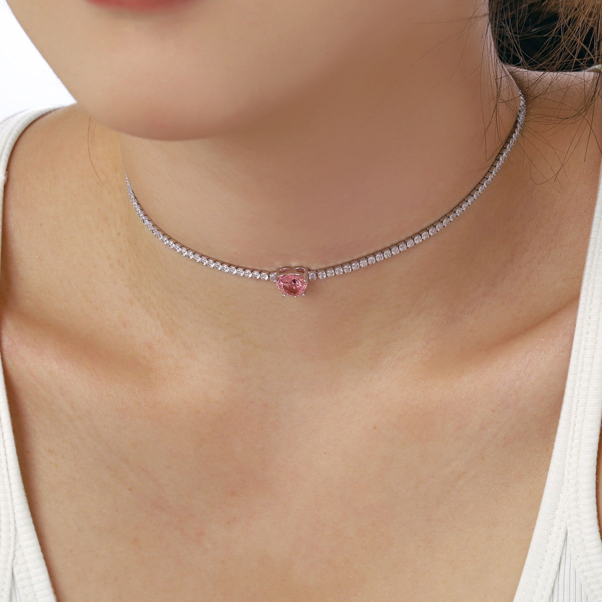 [Elowen Jewels]2.0 Carat Sparkling Tennis Heart Cut Necklace
