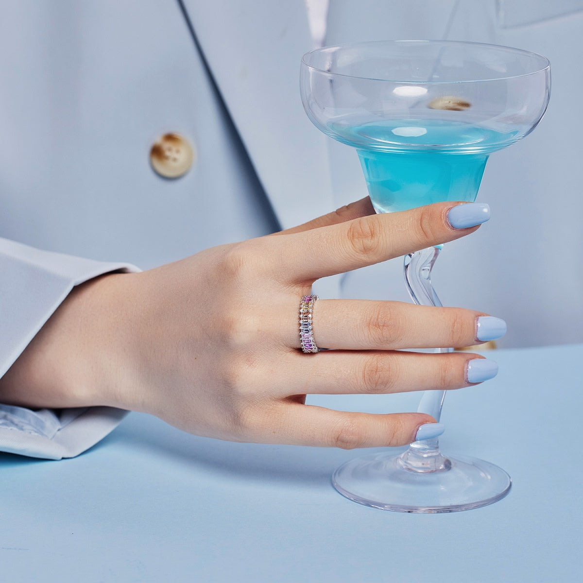 [Elowen Jewels]Splashy Ornate Emerald Cut Cocktail Ring