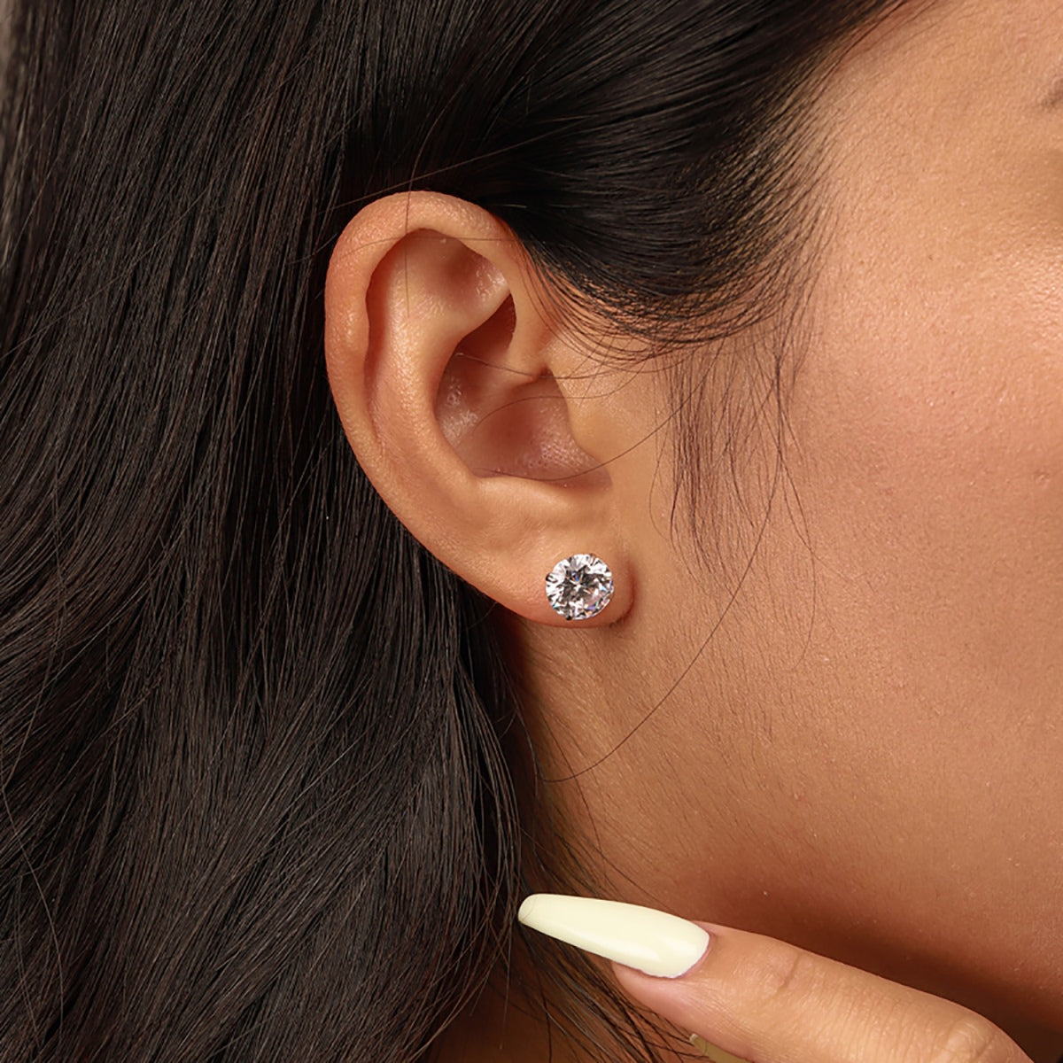 [Elowen Jewels]Stylish Shiny Round Center Stone Stud Earrings