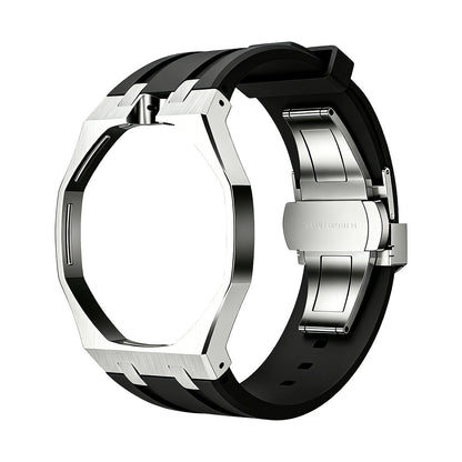 Oak Pop Black Steel Silicone Strap