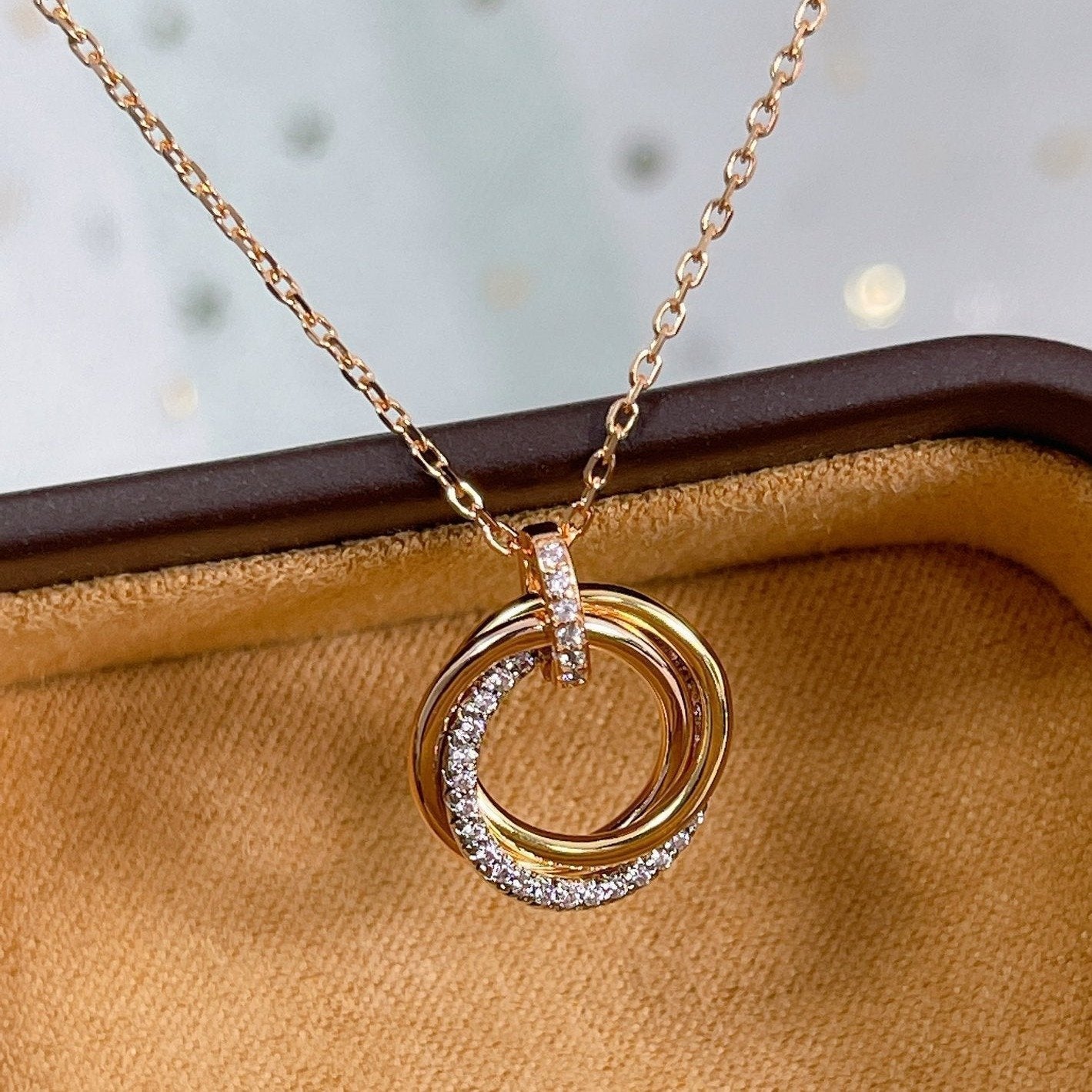 [Elowen Jewels]TRINITY NECKLACE SILVER GOLD PINK GOLD DIAMONDS