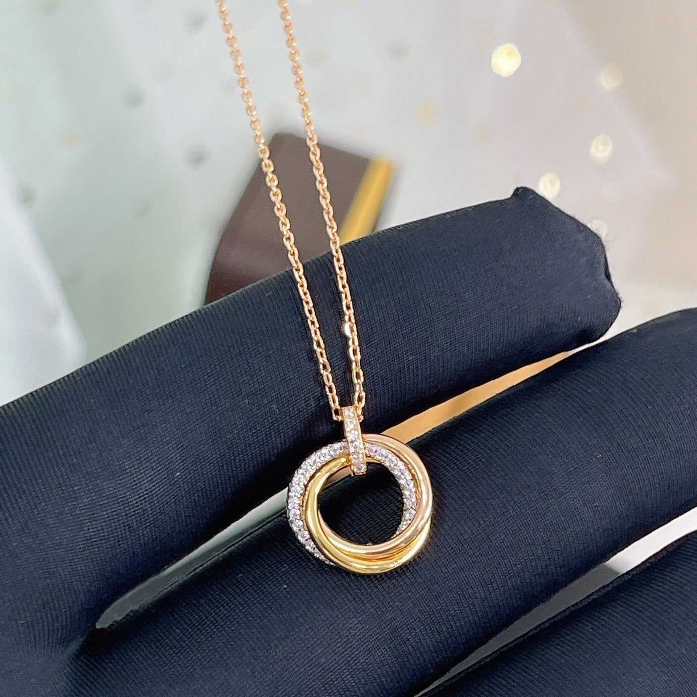 [Elowen Jewels]TRINITY NECKLACE SILVER GOLD PINK GOLD DIAMONDS