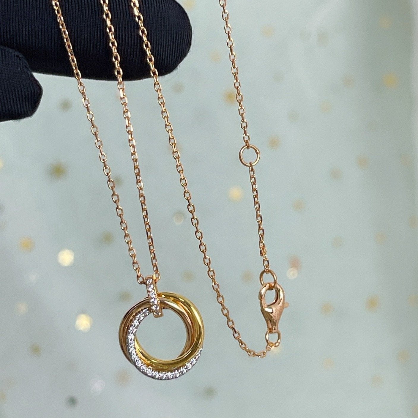 [Elowen Jewels]TRINITY NECKLACE SILVER GOLD PINK GOLD DIAMONDS