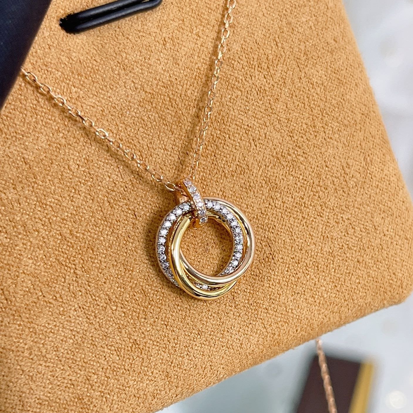 [Elowen Jewels]TRINITY NECKLACE SILVER GOLD PINK GOLD DIAMONDS