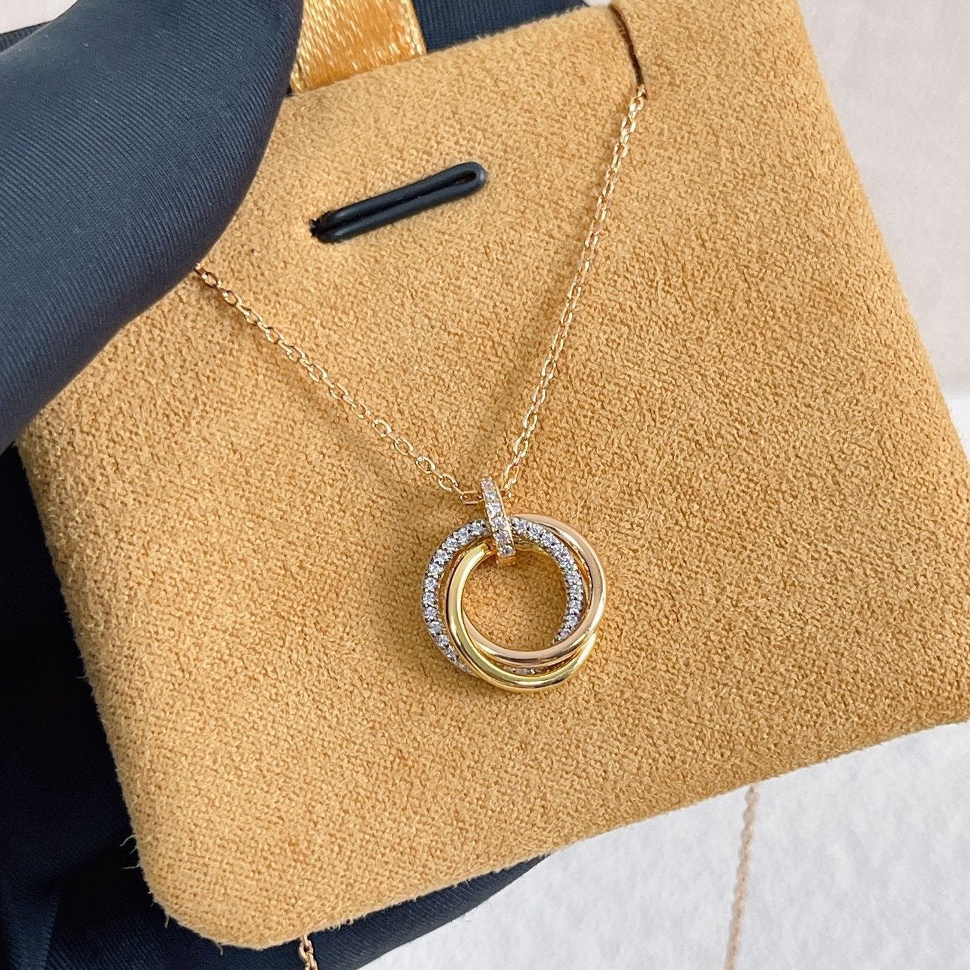 [Elowen Jewels]TRINITY NECKLACE SILVER GOLD PINK GOLD DIAMONDS