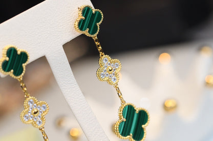 [Elowen Jewels]CLOVER EARRINGS GOLD MALACHITE DIAMOND 3 MOTIF