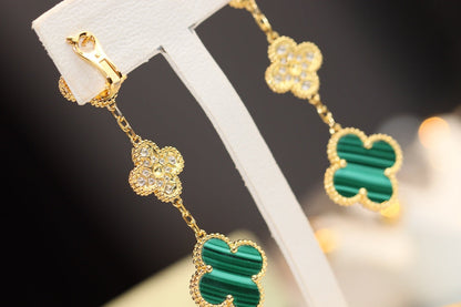 [Elowen Jewels]CLOVER EARRINGS GOLD MALACHITE DIAMOND 3 MOTIF