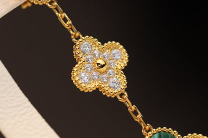 [Elowen Jewels]CLOVER EARRINGS GOLD MALACHITE DIAMOND 3 MOTIF