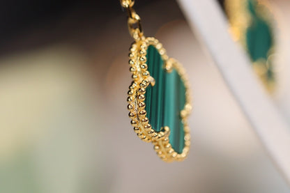 [Elowen Jewels]CLOVER EARRINGS GOLD MALACHITE DIAMOND 3 MOTIF